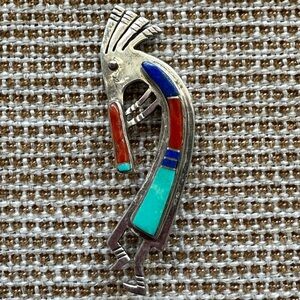 Robert Vandover Navajo Sterling Silver & Multi-Stone Kokopelli Brooch - Signed